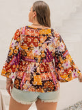 Plus Size Printed Tie Neck Blouse 