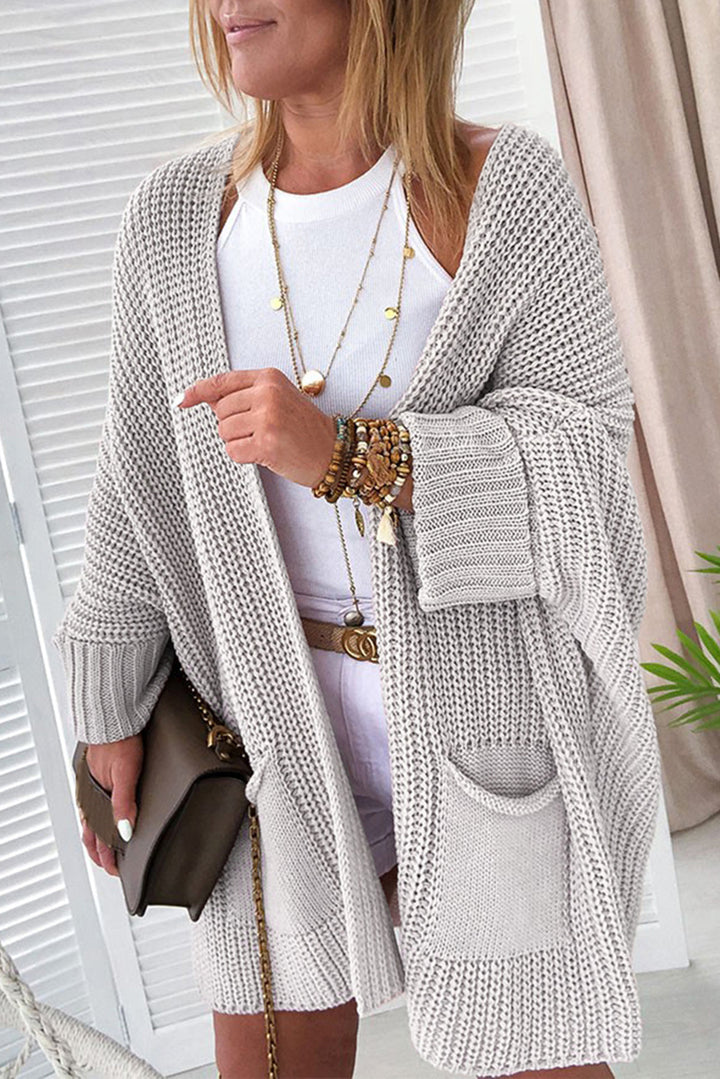 Gray Oversized Fold Over Sleeve Open Front Cardigan Sweaters & Cardigans/Cardigans