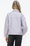 How Dare U Drawstring Hem PU Leather Zip Up Jacket 