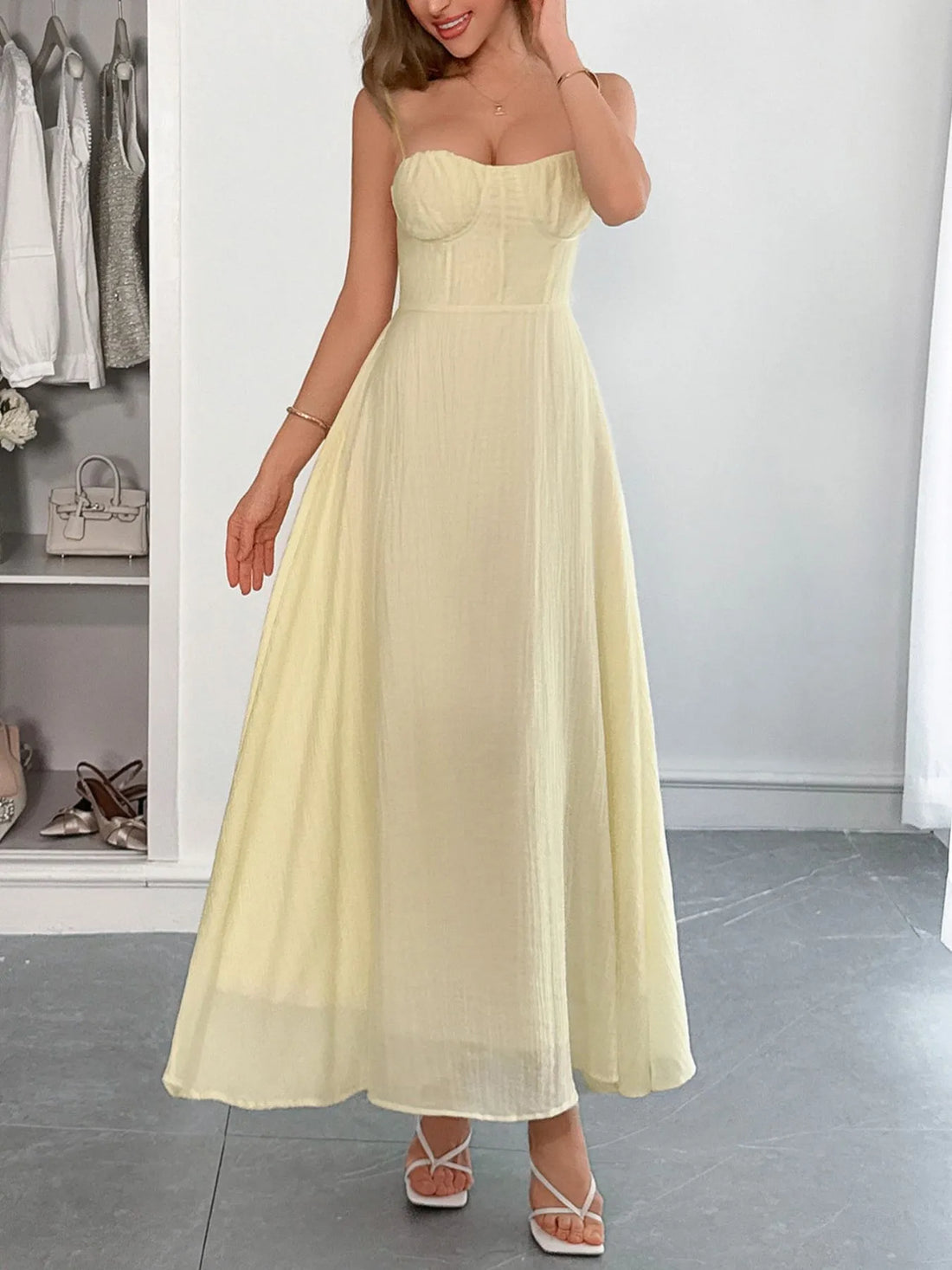 Texture Sweetheart Neck Backless Cami Dress 