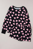 Heart Print Long Sleeve Top and Shorts Lounge Set Lingerie & Nightwear