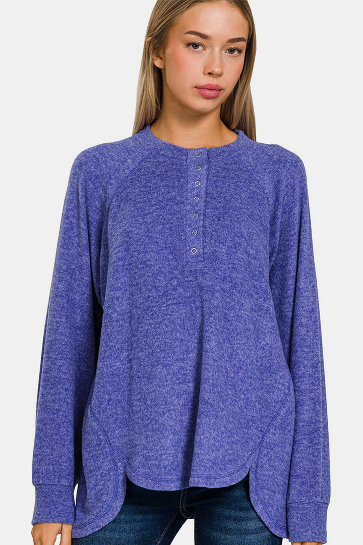Zenana Full Size Brushed Melange Hacci High-Low Sweater 