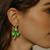 Rhinestone Alloy Lucky Clover Dangle Earrings 