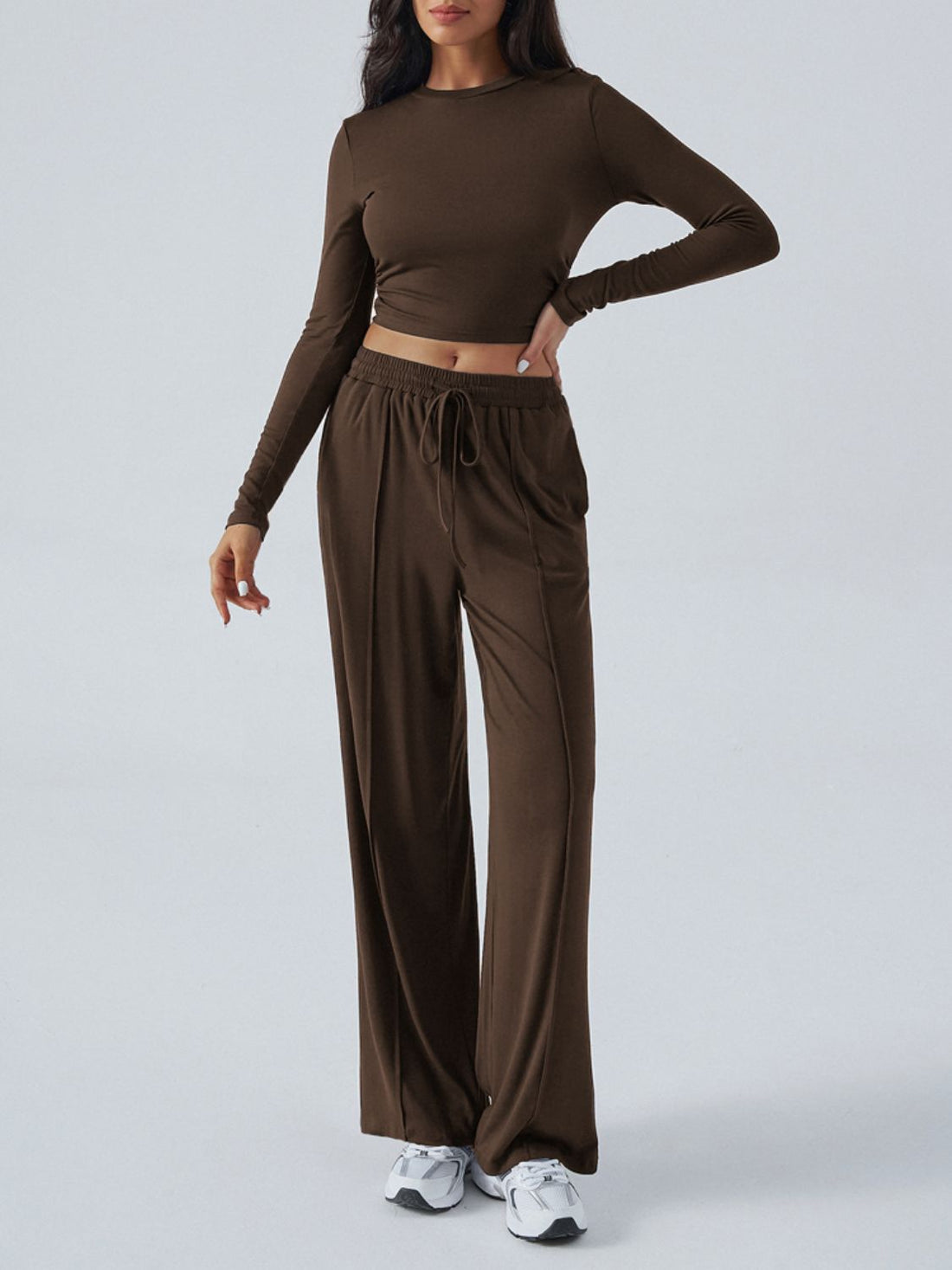 Devine Round Neck Long Sleeve Top and Pants Set 