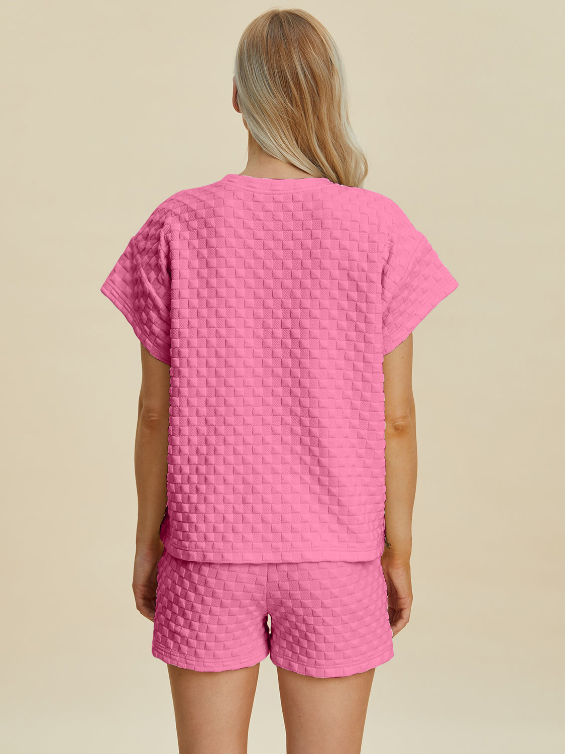 Double Take Full Size Texture T-Shirt and Shorts Set 