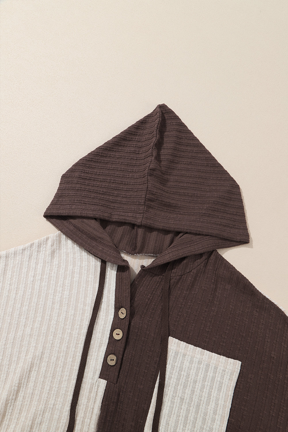 Color Block Quarter Button Long Sleeve Hoodie 