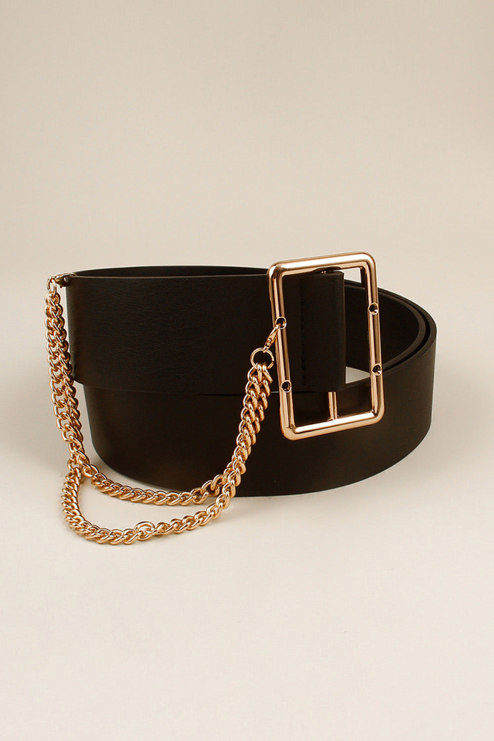 PU Leather Wide Belt with Chain 