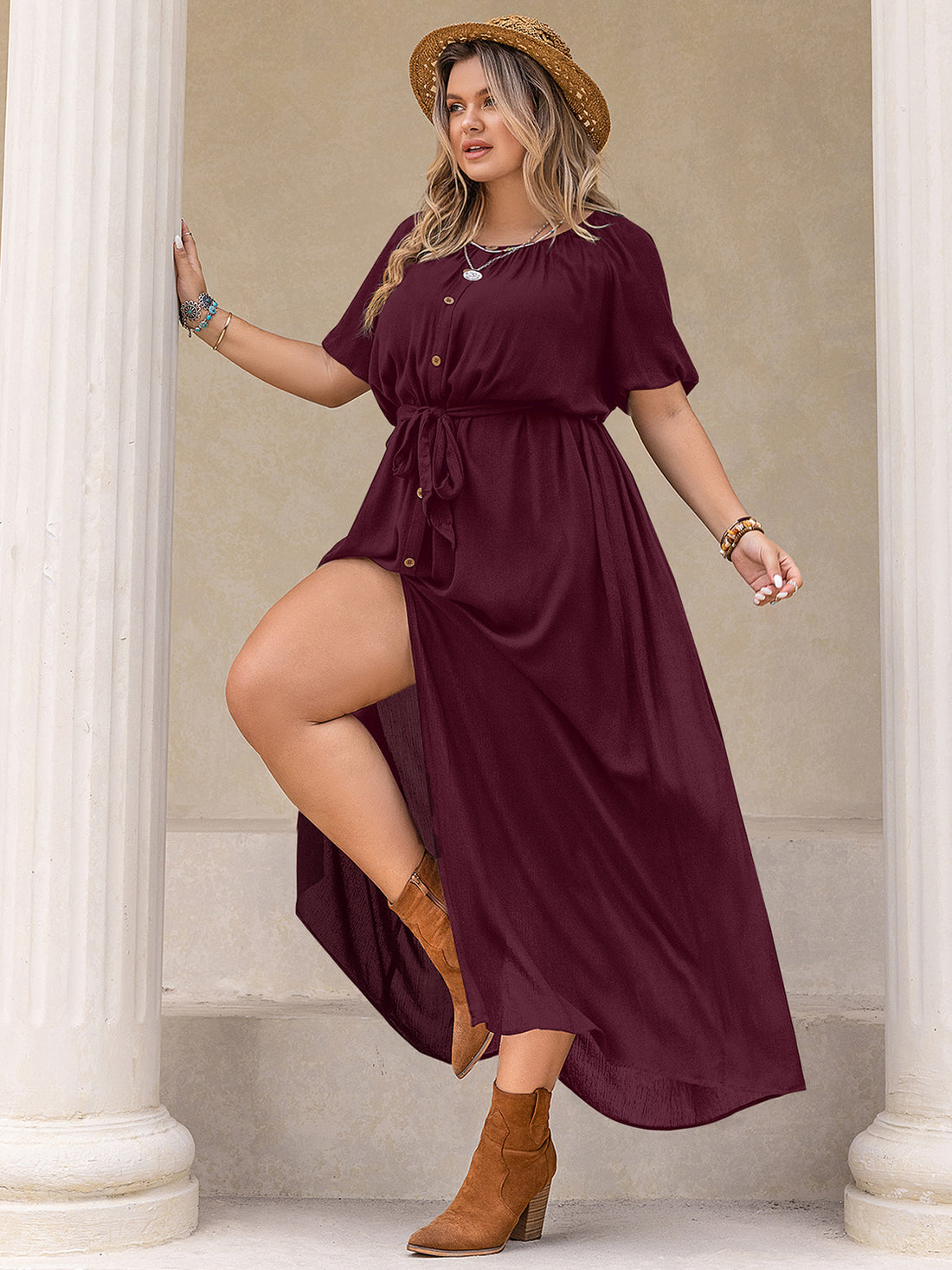 Plus Size Round Neck Half Sleeve Dress 
