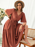 Plus Size V-Neck Flutter Sleeve Midi Dress 