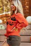Pumpkin Pattern Round Neck Sweater 