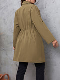 Honey Plus Size Lapel Collar Drawstring Roll-Tab Sleeve Trench Coat 
