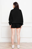 Half Zip Long Sleeve Sweatshirt and Drawstring Shorts Set 