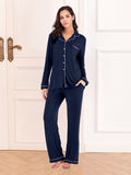 Collared Neck Long Sleeve Loungewear Set with Pockets Lingerie & Nightwear