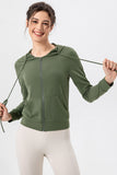 Drawstring Zip Up Hooded Active Outerwear 