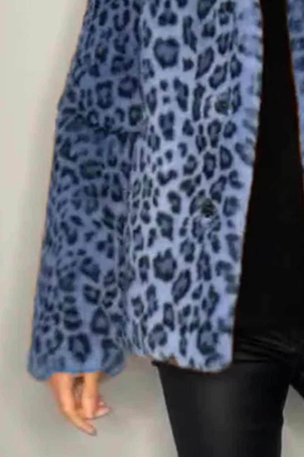 Full Size Leopard Furry Collared Neck Long Sleeve Coat 