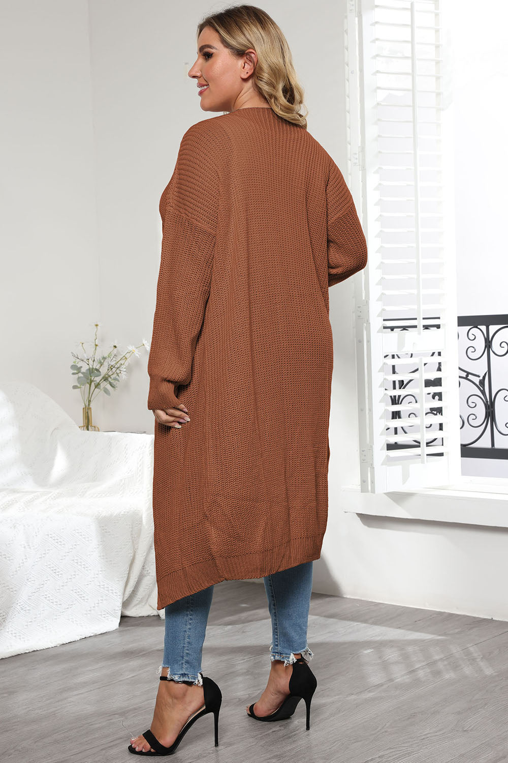 Plus Size Open Front Long Sleeve Cardigan 