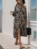 Perfee Printed Long Sleeve Midi Dress Dresses