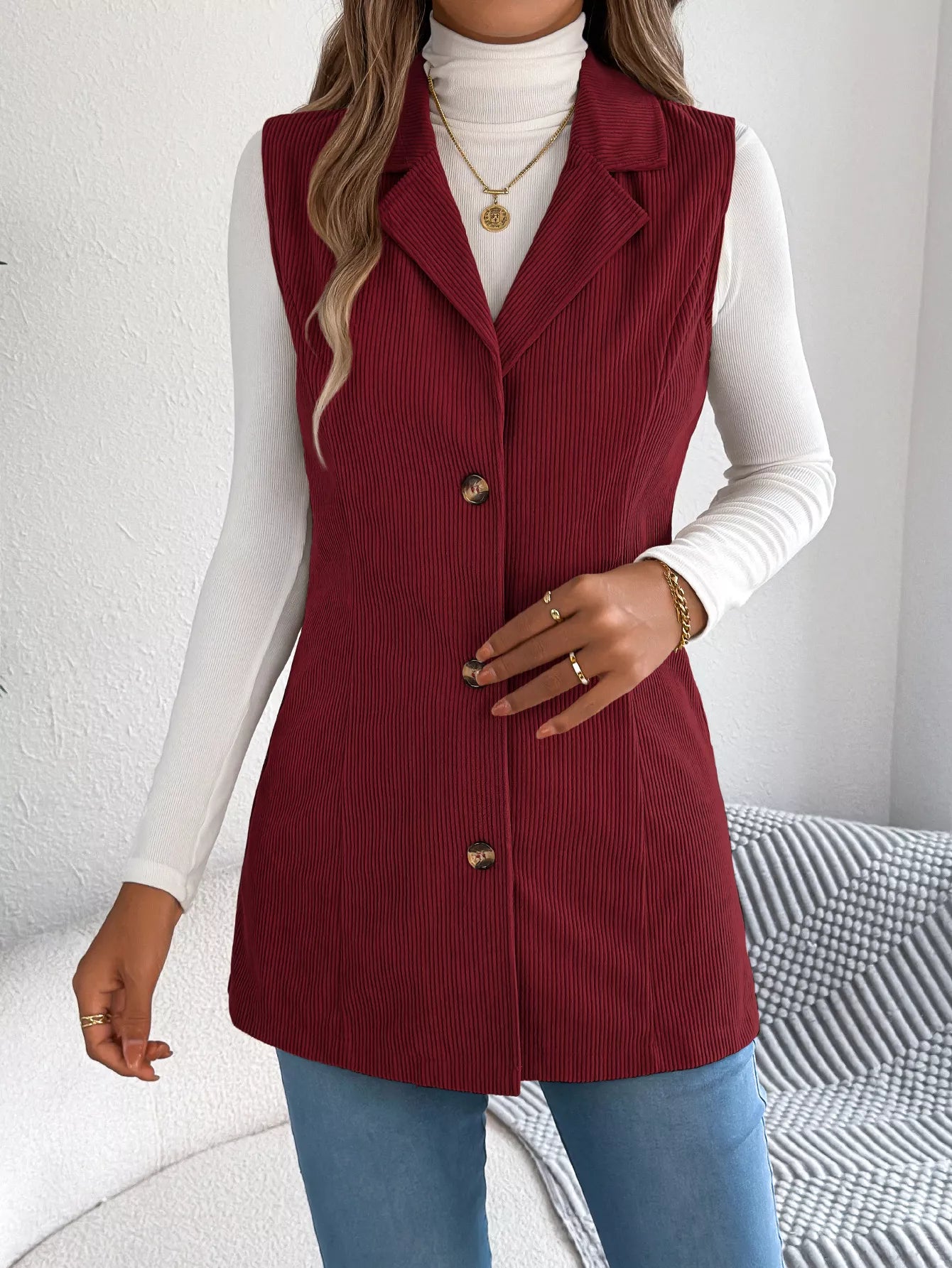 Button-Front Longline Vest Coat 