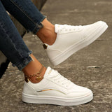 PU Leather Round Toe Flat Sneakers 