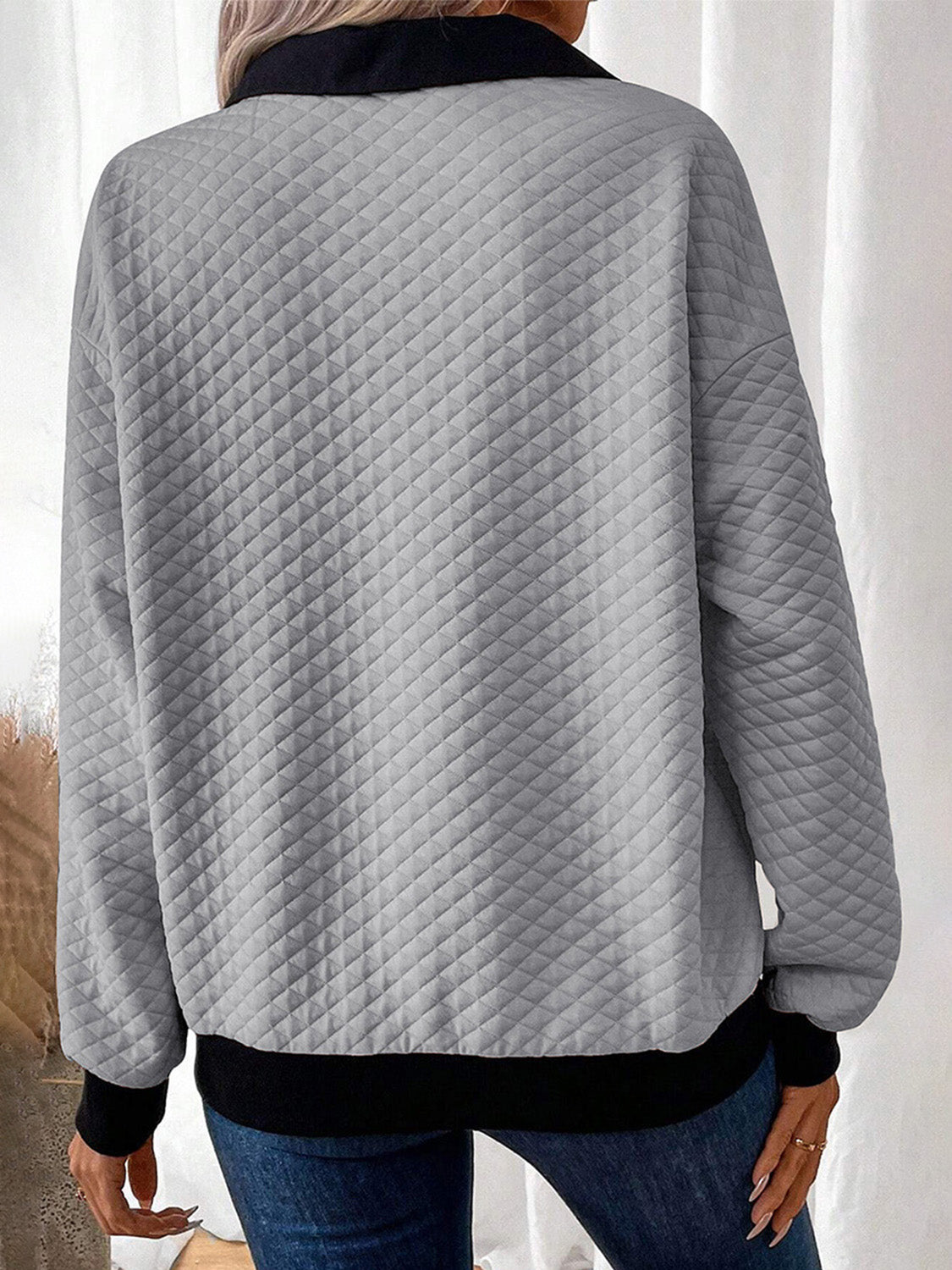 Texture Quarter Button Long Sleeve Sweatshirt 