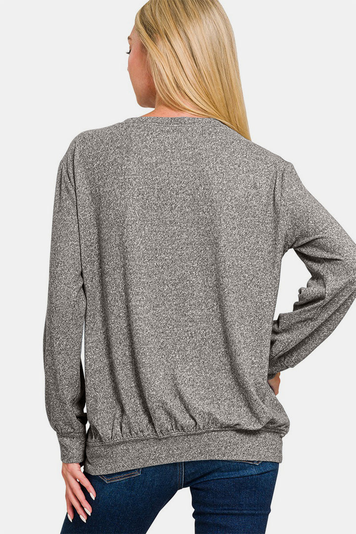 Zenana Full Size Melange Round Neck Top 