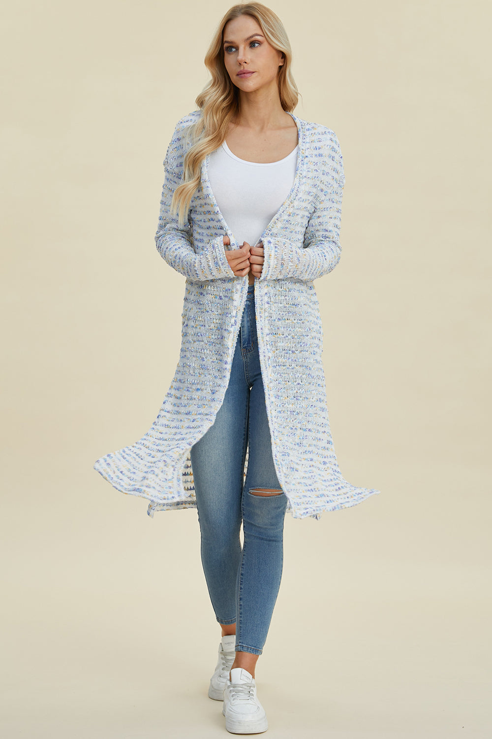 Double Take Full Size Open Front Longline Cardigan 