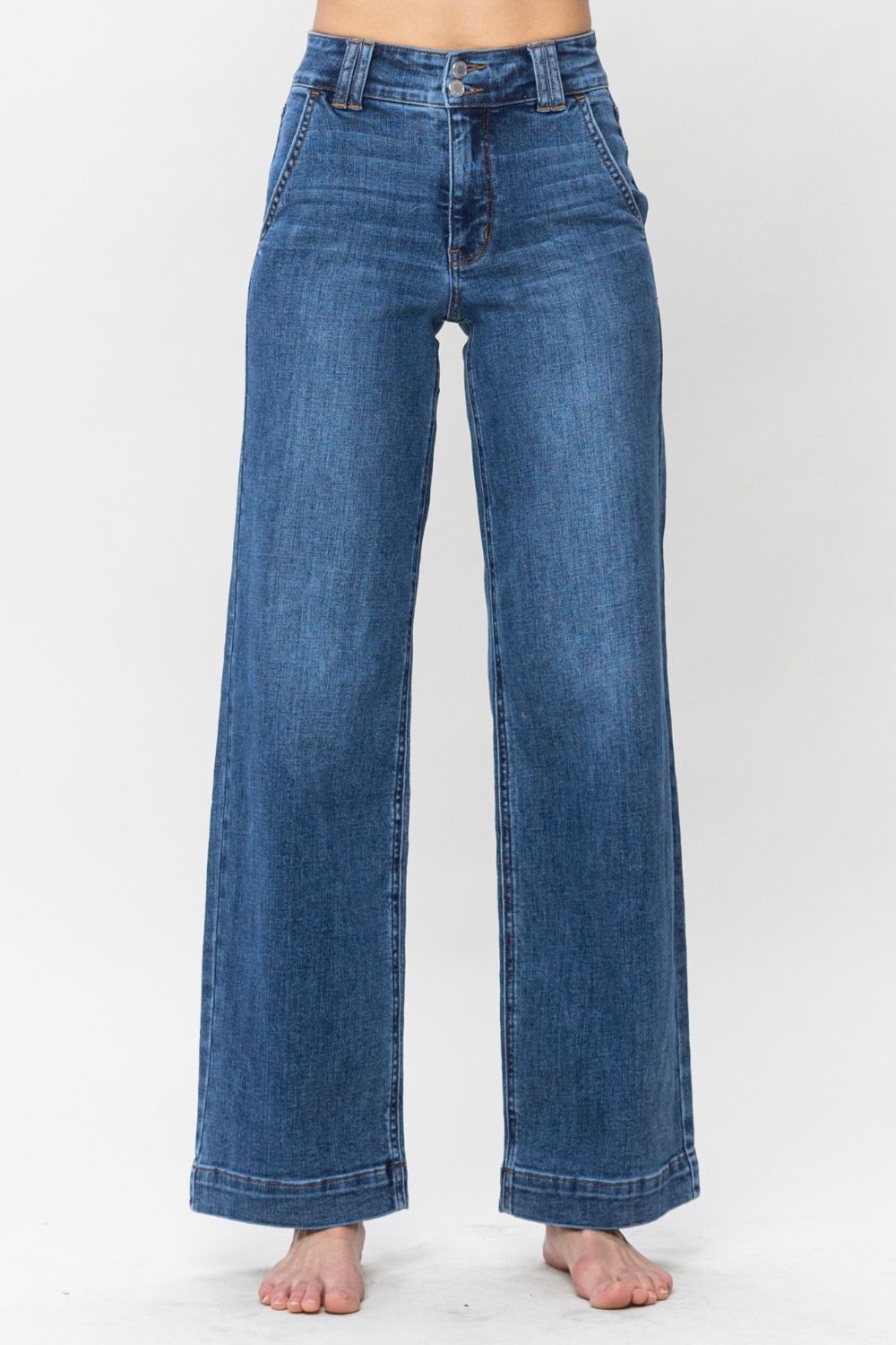 Judy Blue Full Size Double Button Wide Leg Jeans 