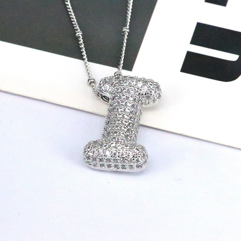 Copper Inlaid Zircon Letter Pendant Necklace 
