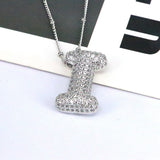 Copper Inlaid Zircon Letter Pendant Necklace 
