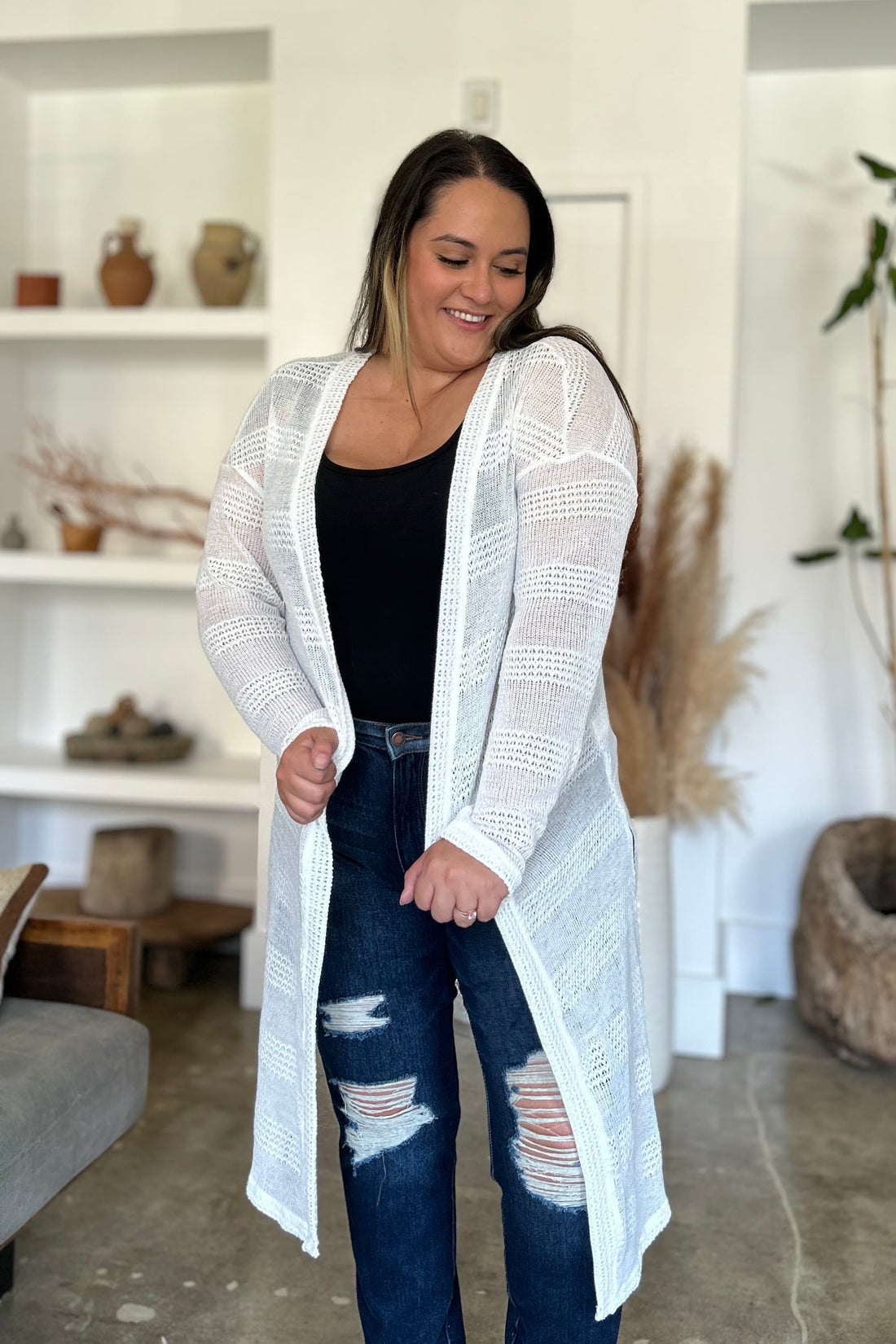 Double Take Full Size Open Front Longline Cardigan 