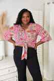 Tie Hem V-Neck Three-Quarter Sleeve Blouse 