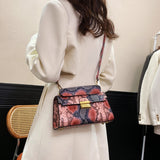 PU Leather Snakeskin Print Crossbody Bag 
