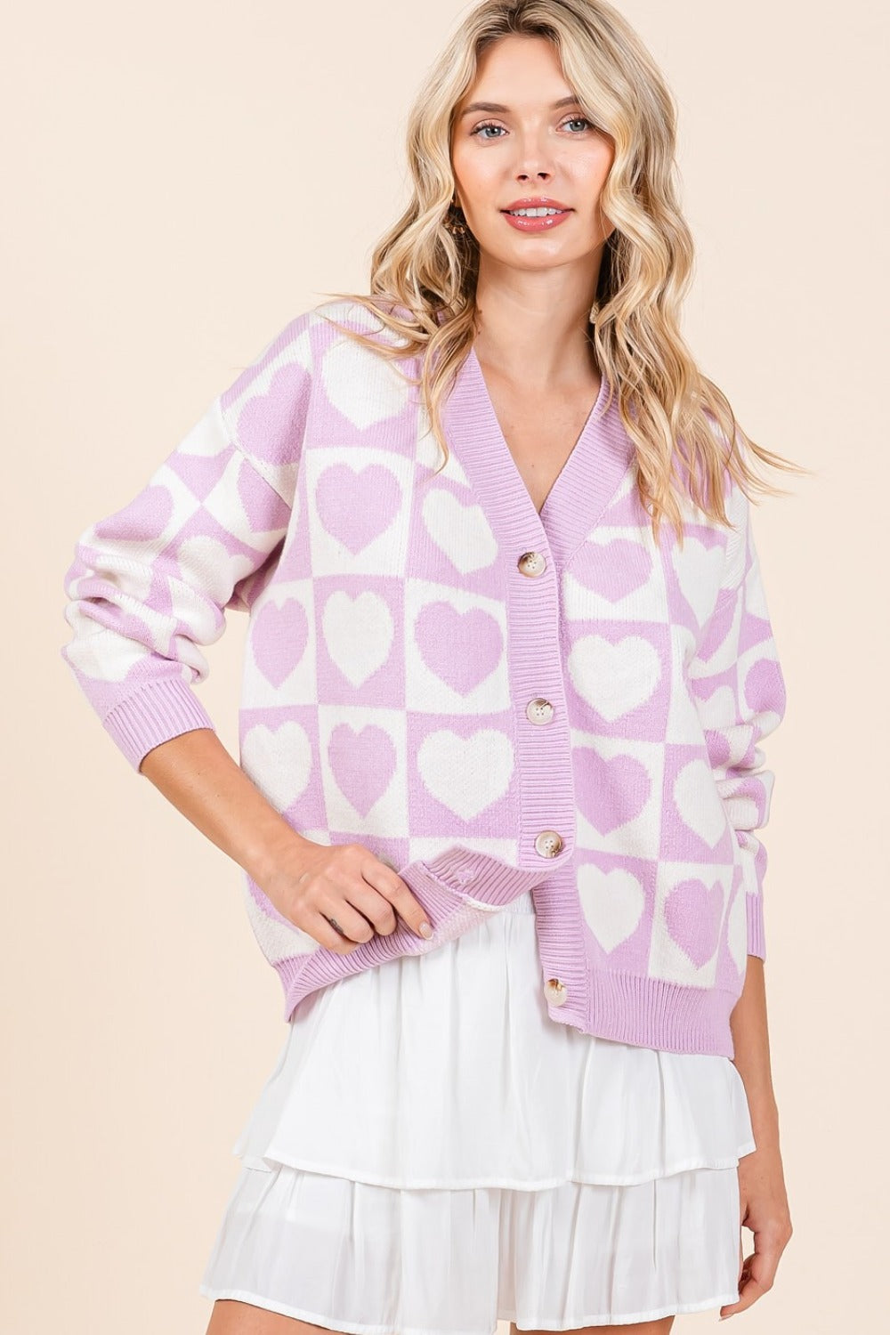 Mittoshop Checkered Heart Button Down Cardigan 