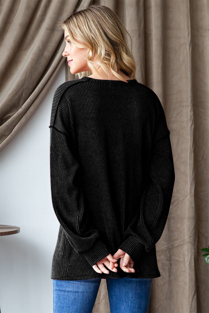 Heimish Ribbed Exposed Seam Long Sleeve T-Shirt 