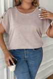 Plus Size Decorative Button Round Neck Short Sleeve T-Shirt 