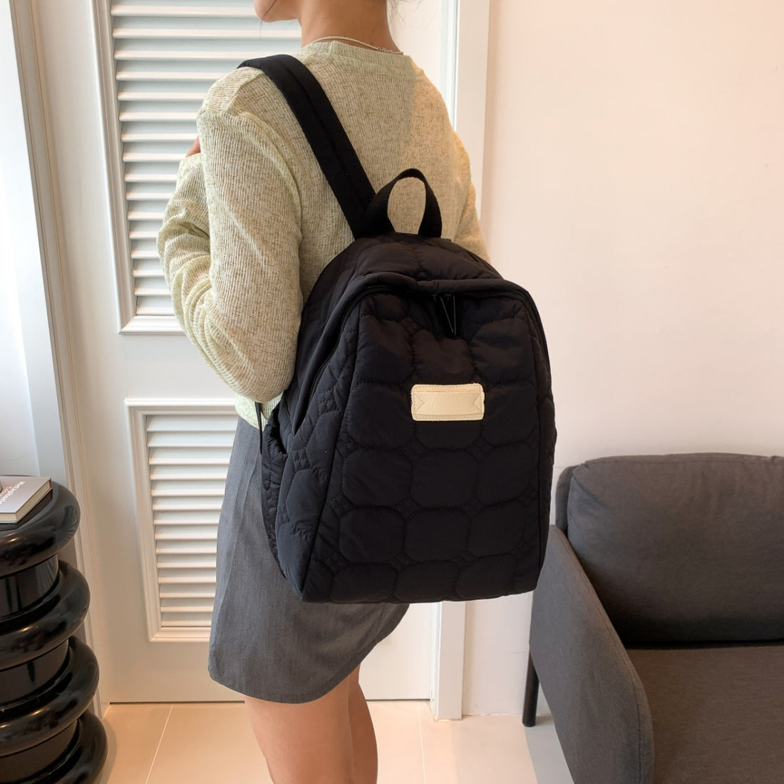 Quilted Polyester Backpack Bag 