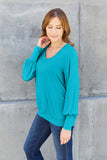 Basic Bae Full Size V-Neck Lantern Sleeve Top 