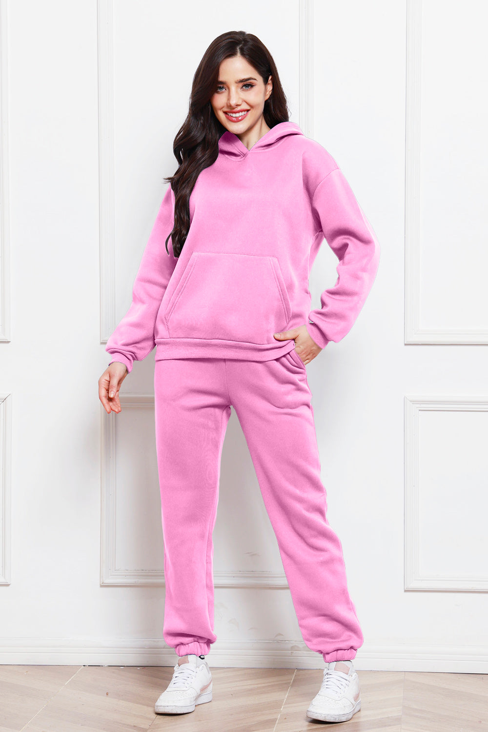 Drop Shoulder Long Sleeve Hoodie and Pants Set 