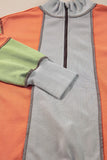 Full Size Exposed Seam Color Block Long Sleeve Sweatshirt 