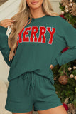 MERRY Round Neck Long Sleeve Top and Shorts Lounge Set 