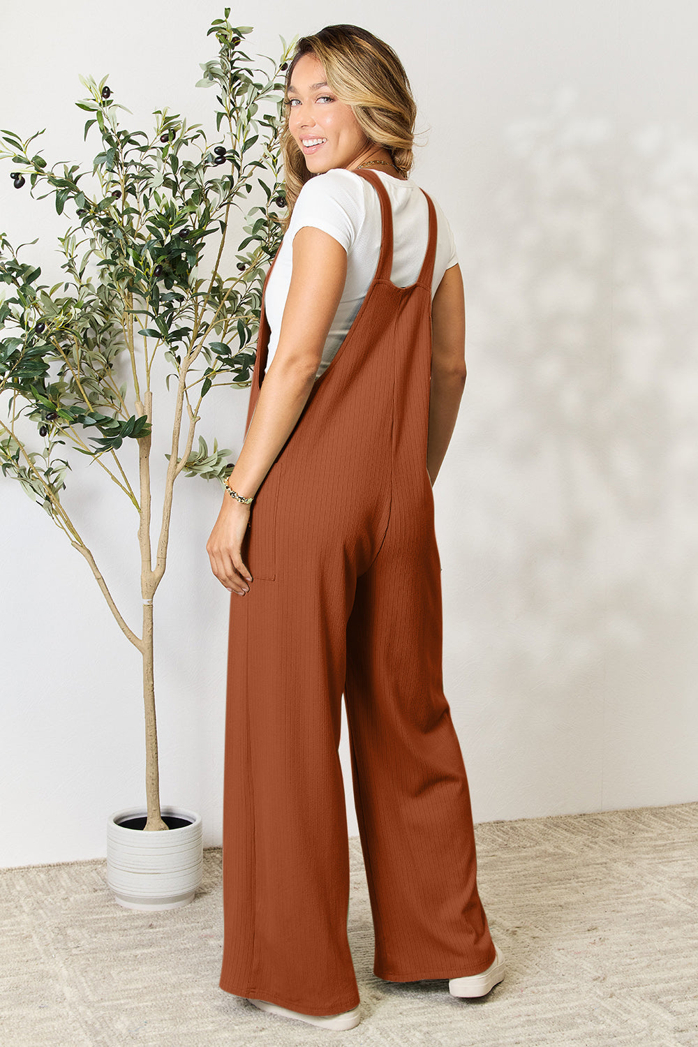 Double Take Full Size Wide Strap Overall with Pockets 