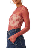 Lace Mock Neck Long Sleeve Blouse 