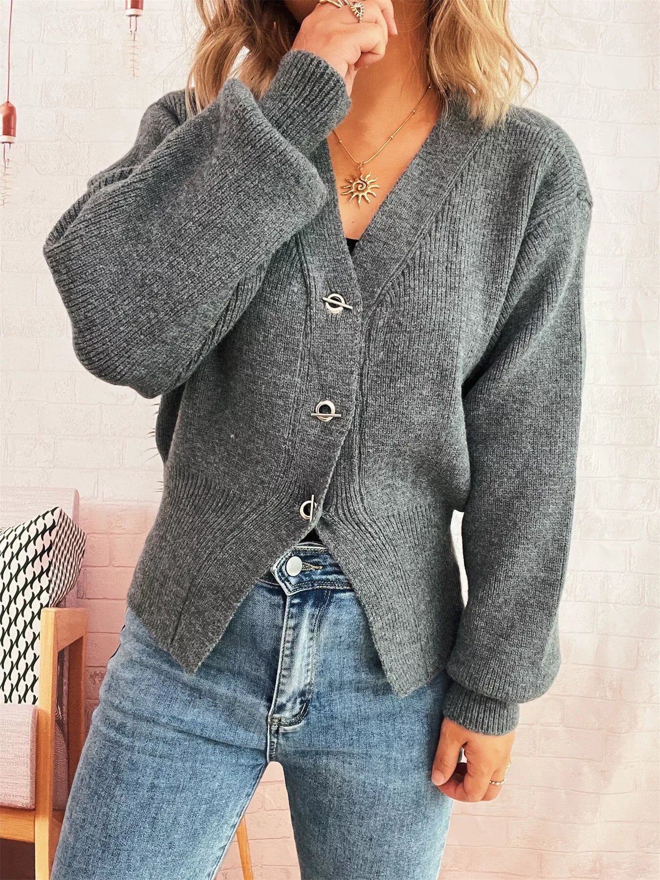 Button Up Long Sleeve Cardigan 