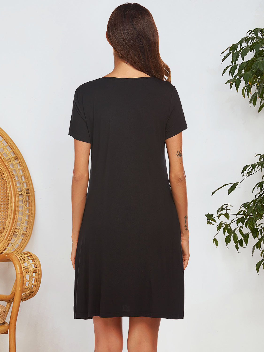 Notched Short Sleeve Mini Lounge Dress 