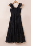 Lace Ruffled Wide Strap Midi Dress Dresses