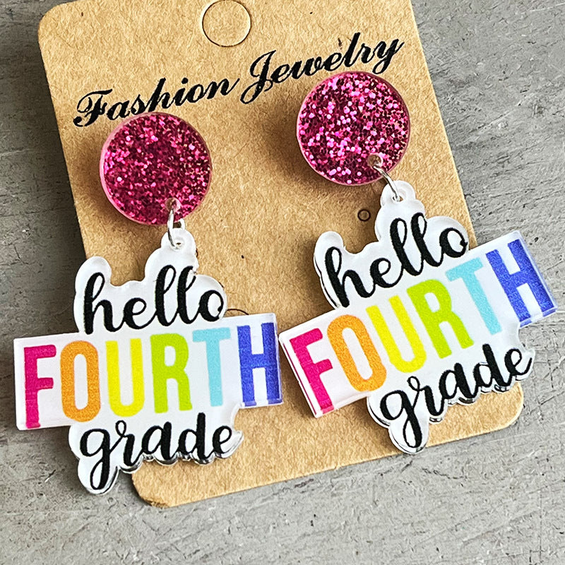 HELLO SECOND GRADE Acrylic Dangle Earrings 