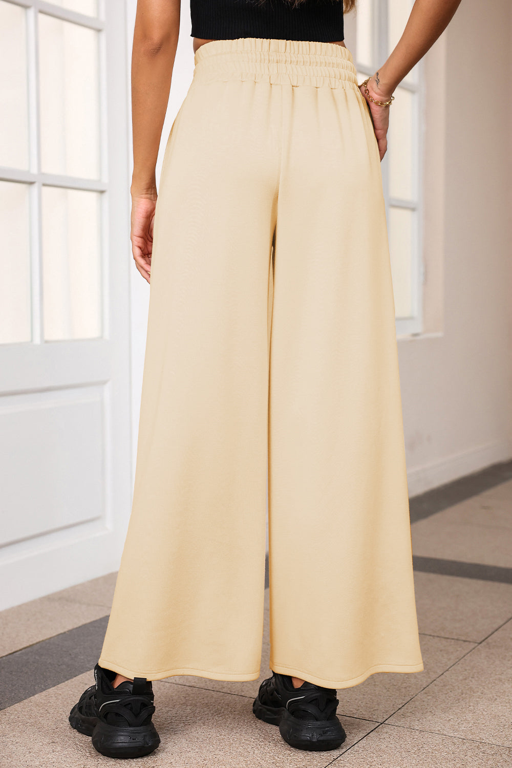 Drawstring Wide Leg Pants with Pockets Flares