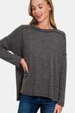 Zenana Full Size Exposed Seam Brushed Round Neck Sweater 
