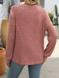 Mandy Decor Button Long Sleeve Ribbed T-Shirt 