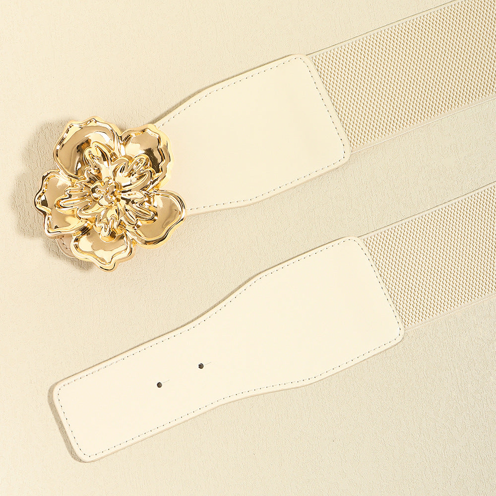 Flower Alloy Buckle Elastic Belt 